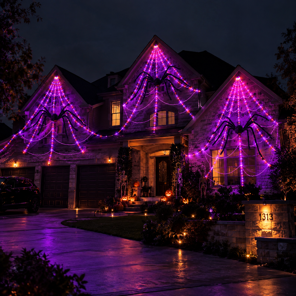 Giant Purple LED Halloween Web Lights